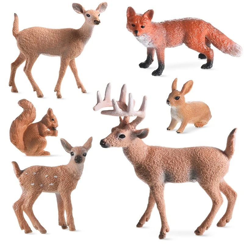 6 Pieces Woodland Animals Figures Forest Creatures Figurines Squirrel Deer Rabbit Family Figurines Miniature Toys