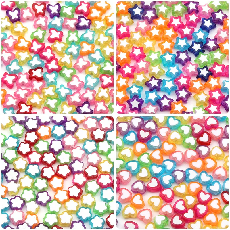 50pcs 4 Style Colorful Acrylic Spacer Beads Butterfly Star Flower Heart Beads For DIY Jewelry Making Charm Diy Necklace Bracelet