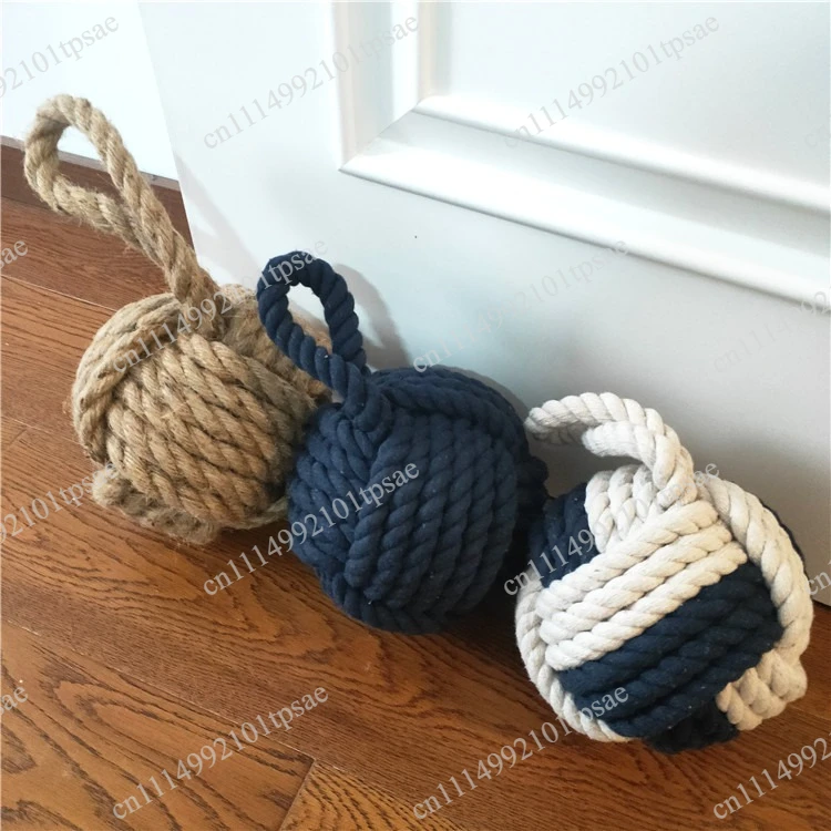 Mediterranean Style Door Stopper, Decorative Rope Ball Weighted Outdoor Door Stop，Creative Restaurant and Bar Decoration