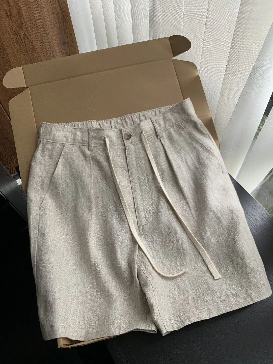 

Casual Linen Men's Shorts Drawstring Design Straight Leg Loose Fit Five-Quarter Length Summer New Style Youth Daily Wear