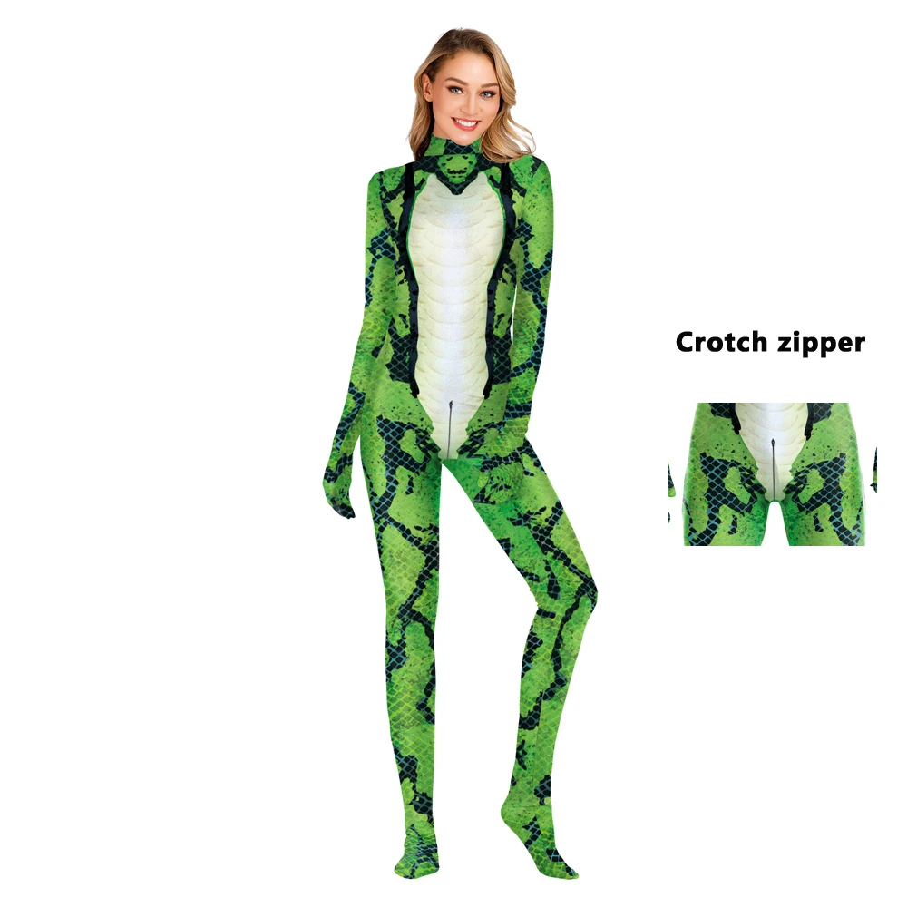 Tuta cosplay serpente verde Costume cosplay di Halloween Anime Zentai Carnevale Coppia tuta Abiti da festa per adulti