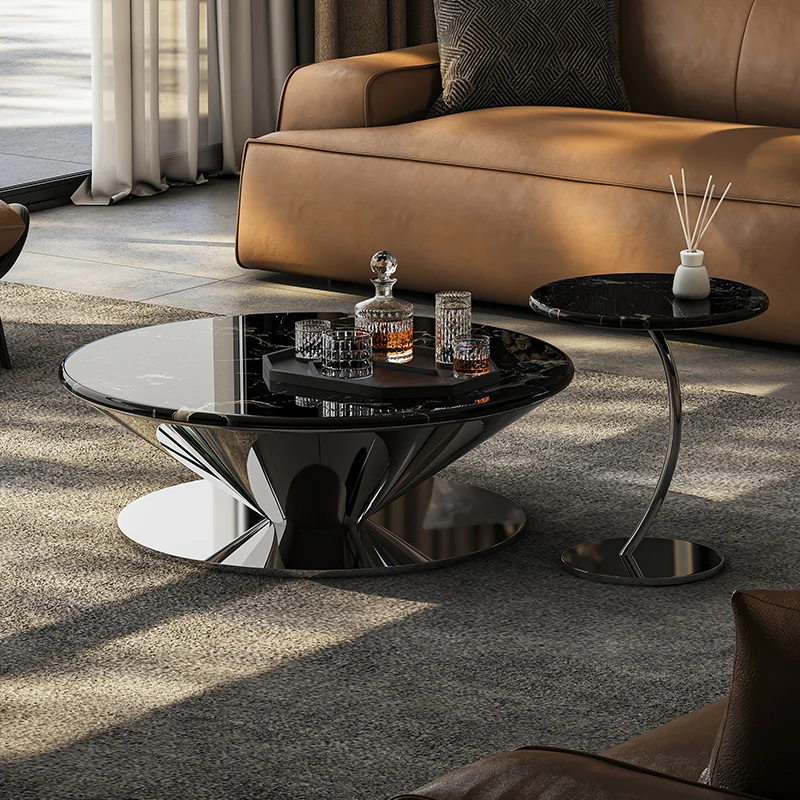 

Natural marble round coffee table, new home living room, small unit, high-end feeling, flying saucer coffee table