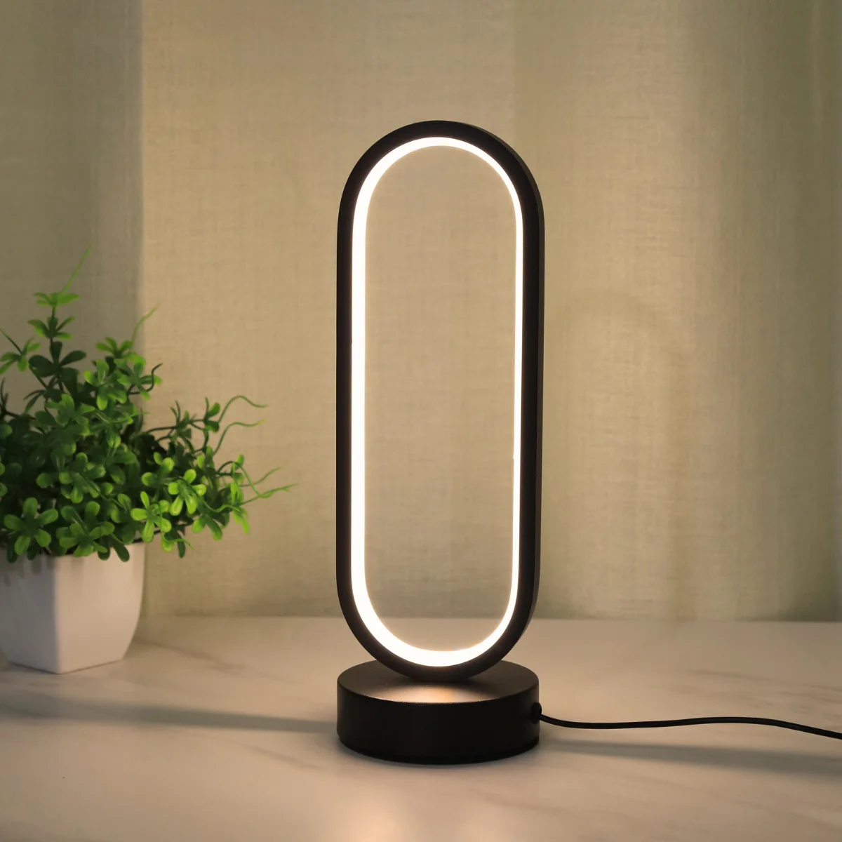 1pc USB powered LED desk lamp with 3-color circular beam, bedside lamp, eye protection, night light, bedroom view 5