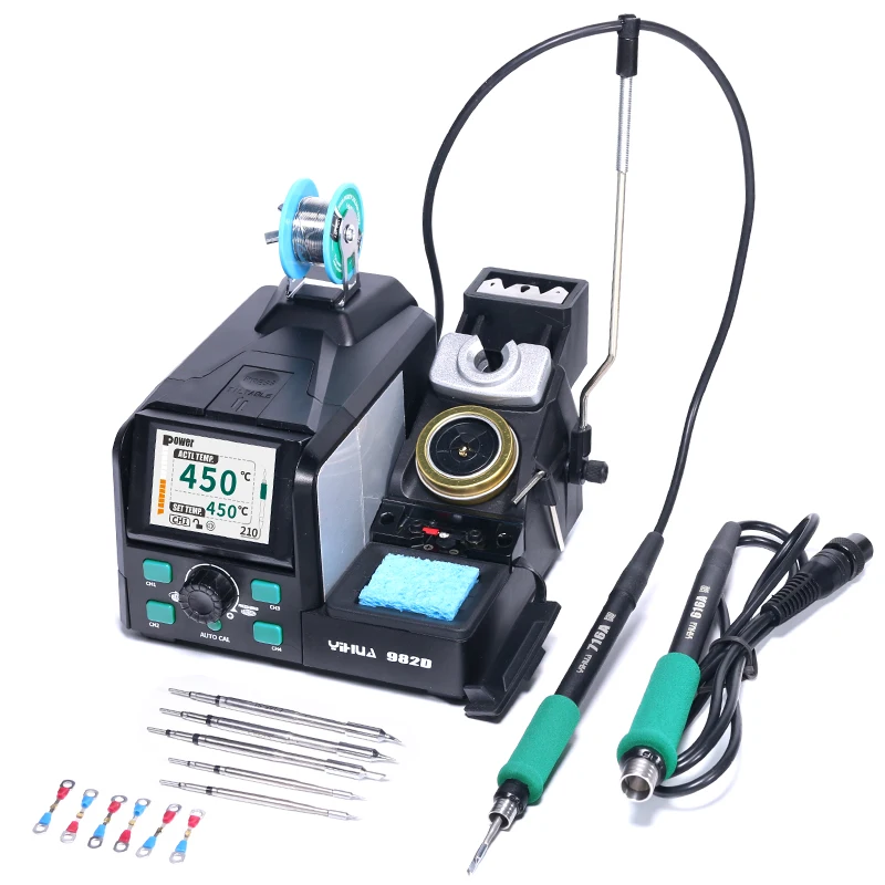 

Паяльная станция YIHUA 982D для прецизионной сварки с автоматической определением температуры, 4 предустановленных каналов для ремонта ячеек ноутбука