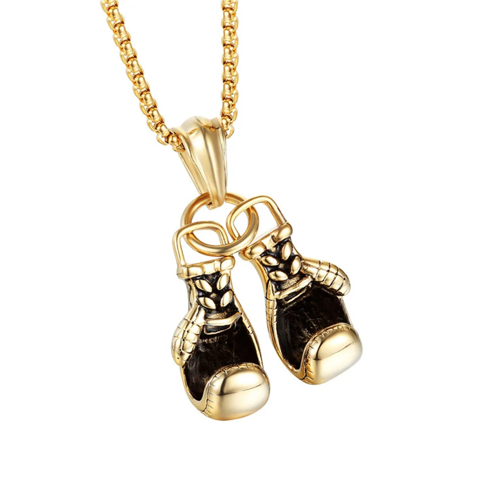 

Punk Fashion Pair Boxing Gloves Pendant Male Gold Silver Color Stainless Steel Sport Necklace for Men Fitness Jewelry Gift 2025