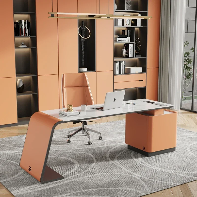 For Modern Boss executive office desk sintered stone top computer table with long side cabinet creative home office furniture