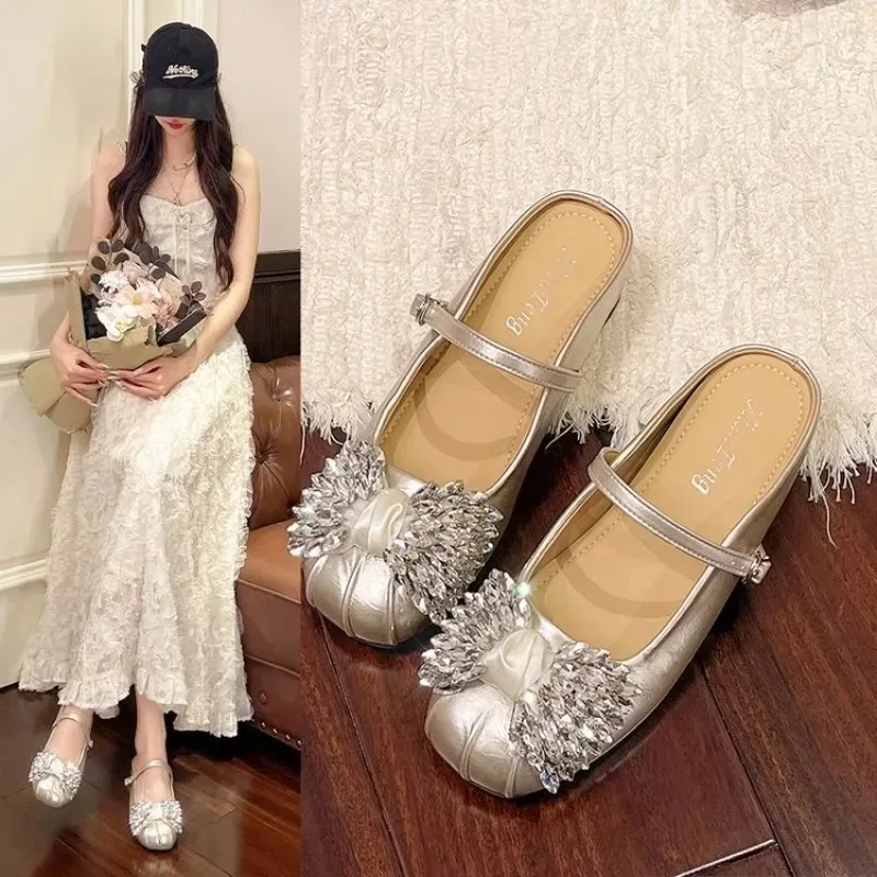 High Quality Women Mary Jane Slippers Woman Flats Rhinestone Women Loafers Platform Shiny Women Casual Slippers Crystal Shoes