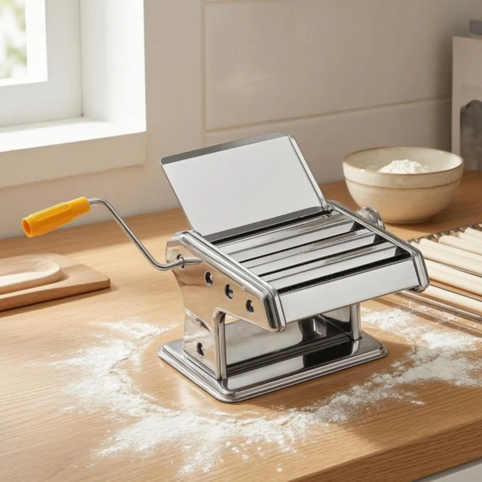 Manual Noodle Maker Pasta Sheeter with Molded Handle 9 Thickness Options for Fresh Pasta Creation at Home