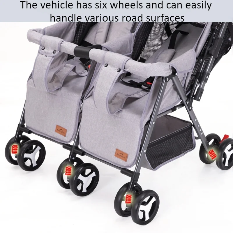 Double Stroller Sit & Lying Side By Side Lightweight Foldable Twin Umbrella Stroller with Universal Front Wheel Two-way Stroller