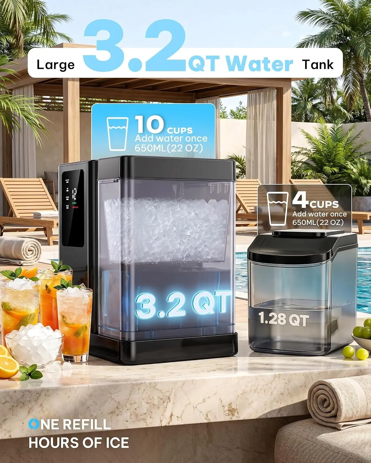 Countertop Nugget Ice Maker, 40 Lbs Daily Ice Production with 3L Removable Water Tank, Self-Cleaning Pebble Ice Machine, 12H