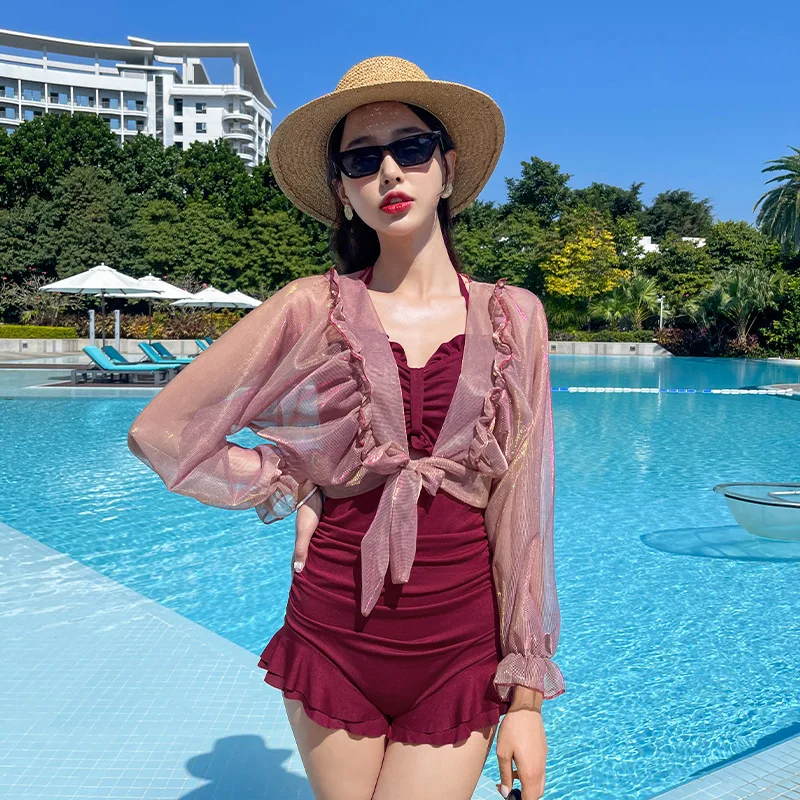 Women's Sexy One-piece Fashion New Long-sleeved Blouse Vacation Swimsuit