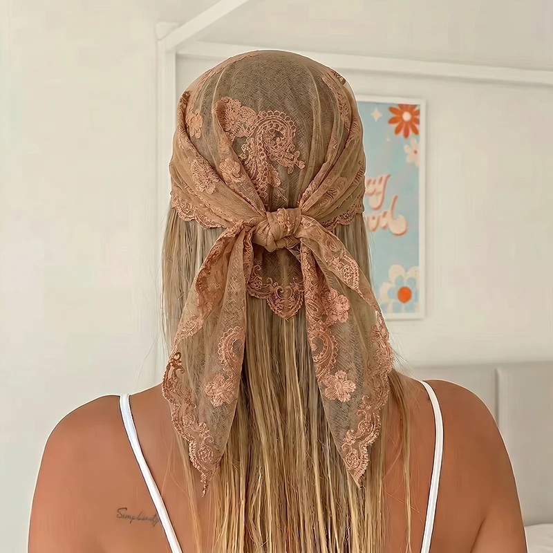 

Lace Scarf Women Lightweight Hijab Elegant 2026 Print Silk Neckerchief Shawl Wraps Headband Handle Hair Accessories Bandana