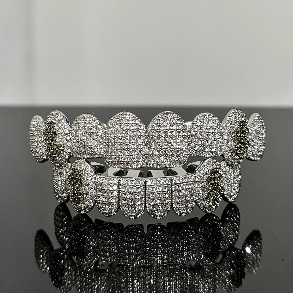 YOUNGX أعلى أسفل 8/8 دولار سحر الزركون الأسنان Grillz الهيب هوب كامل مثلج خارج تشيكوسلوفاكيا حجر الأسنان قبعات للجنسين مجوهرات تأثيري