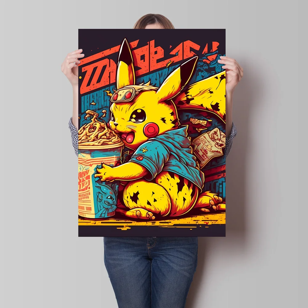 Póster de lienzo de Pokémon Pikachu, imagen de dibujos animados, colores duraderos, regalos para niños, pintura decorativa clásica para paredes de sala de estar y hogar