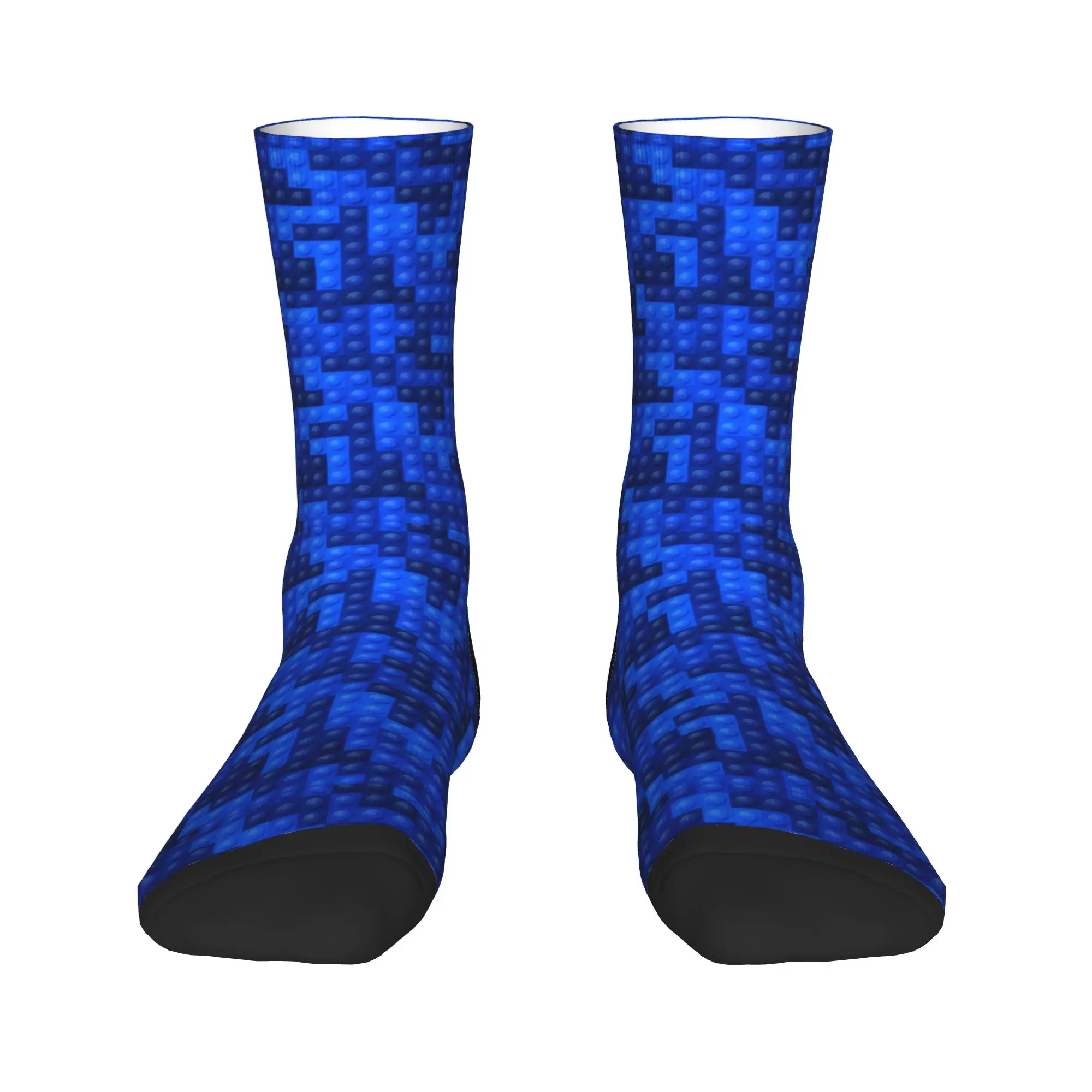 Men Socks Blue Gradient Building Blocks Pattern  Stockings Anti Sweat Comfortable Socks Autumn Casual Pattern Skateboard Socks