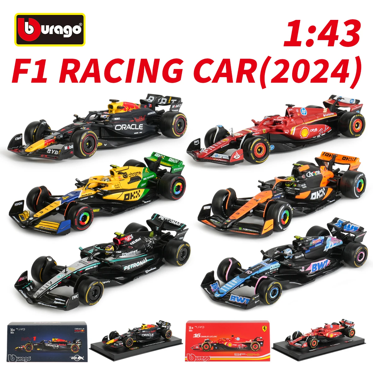 Bburago 1:43 2024 Redbull RB20 F1 coche de fórmula vehículos fundidos a presión modelo coleccionable juguetes de carreras caja acrílica