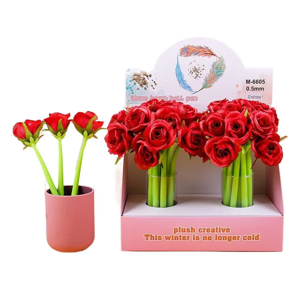 Simulation Rose Flower Artificial Rose Pens Signing Neutral Gel Pen Signature Pen Quick-Drying 0.5mm Gel Ink Pens