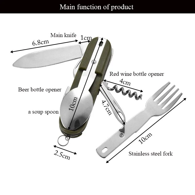 7 In 1 Multifunctionele Outdoor Tafelgerei Roestvrijstalen Opvouwbare Vork Lepel Mes Picknick Camping Wandelen Reizend Servies