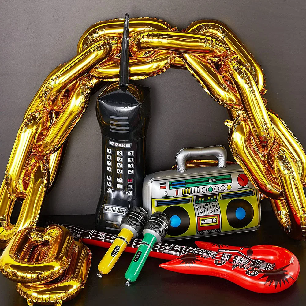 16inch Gold Chain Foil Balloons Inflatable Radio Boombox Mobile Phone 80s 90s Party Decors Retro Hip Hop Themed Birthdays Party