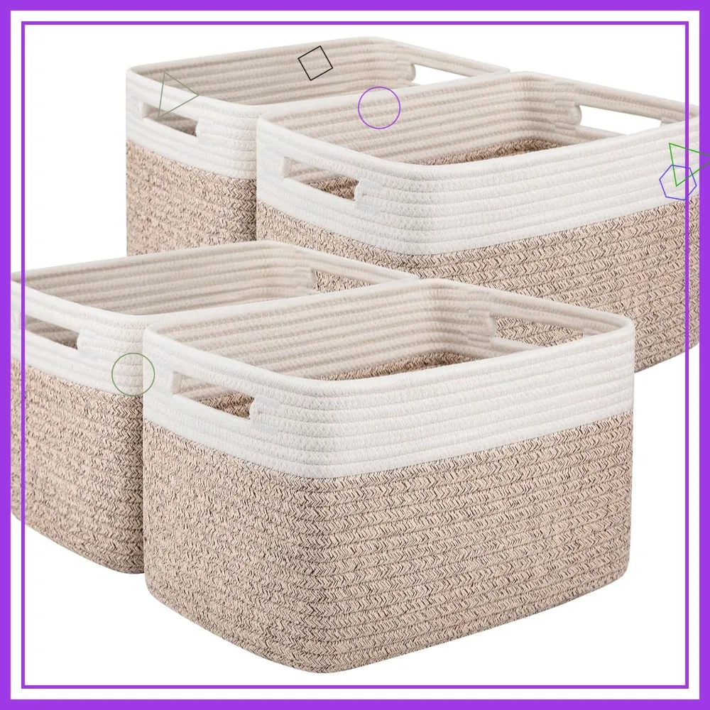 

Набор из 4 плетеных корзин для хранения с ручками для организации хранения игрушек, полотенец, книг — 13x9x7,8 дюймов, коричневый и белый цвета