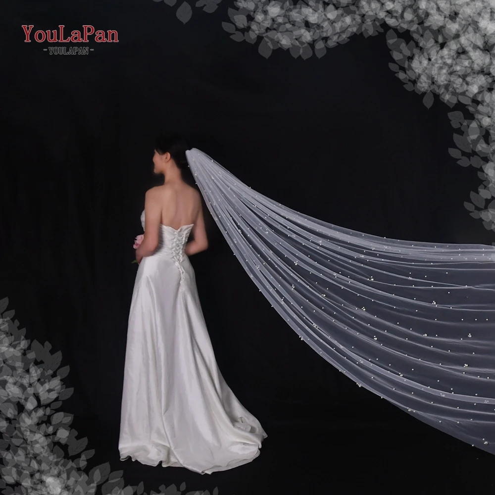 Youlapan-真珠のような装飾的な結婚式のベール,ブライダルガウンのための真珠のプリーツ,1 tier,v130