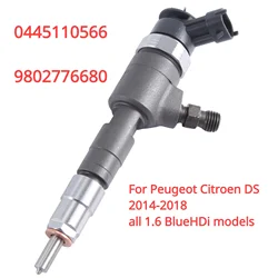 0445110566 New Diesel Fuel Injector For Peugeot 308 508 Citroen C4 C4 DS Fiat Ford Fusion 1.6 HDI 14-18 0445110565 9802776680