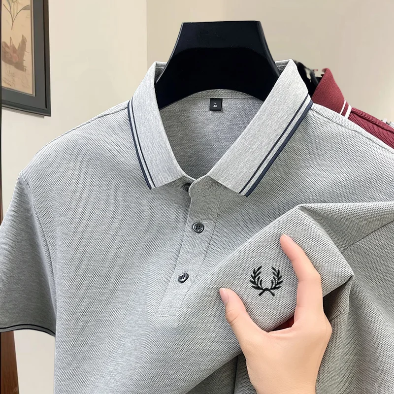 100% pure cotton high-end brand summer designer original exquisite embroidered polo shirt men's comfortable casual short sleeve image 6
