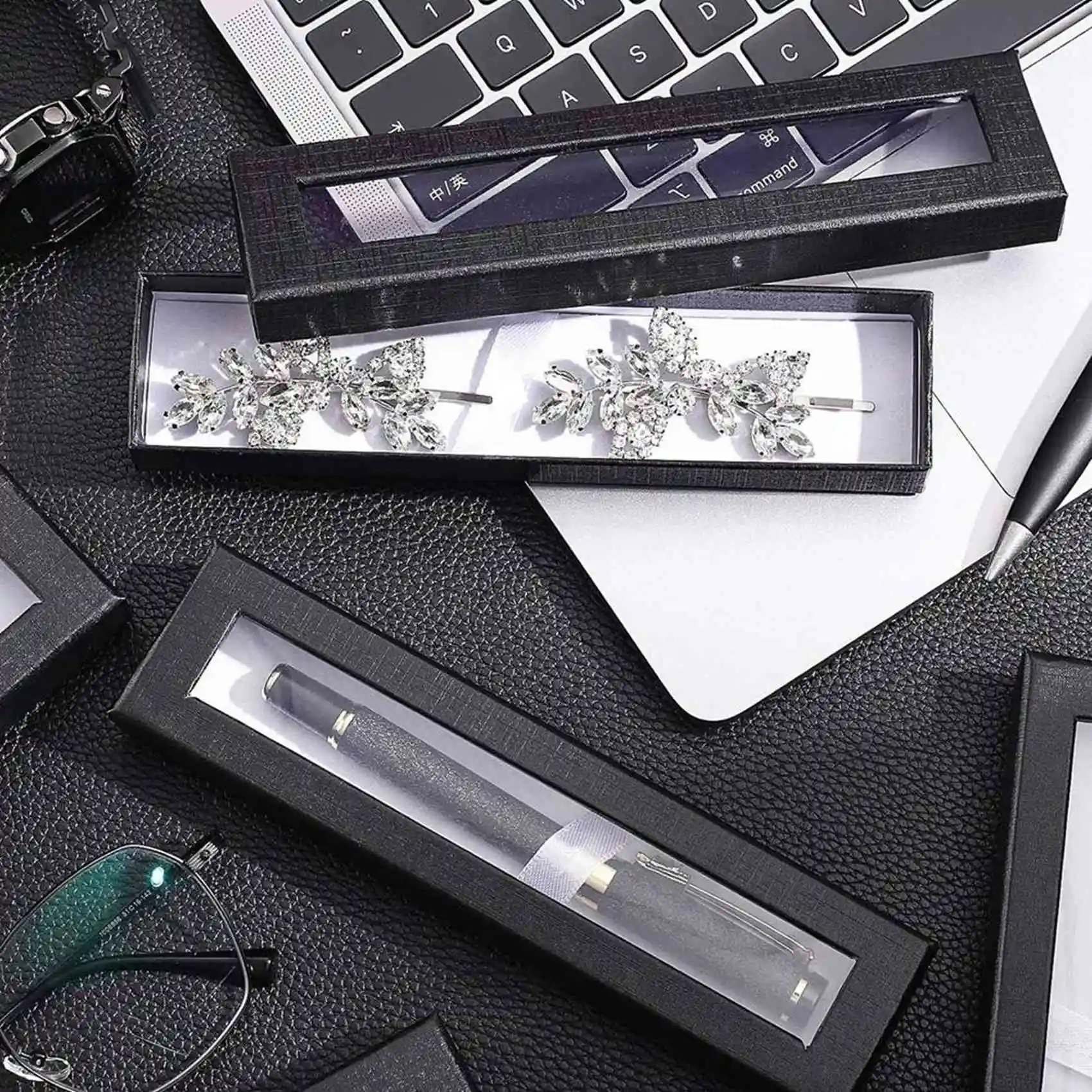 A48R-60PCS Empty Pen Gift Box With Clear Lid, Cardboard Pen Case, Pen Packaging Box For Pencil Ballpoint Fountain Pen Jewelry