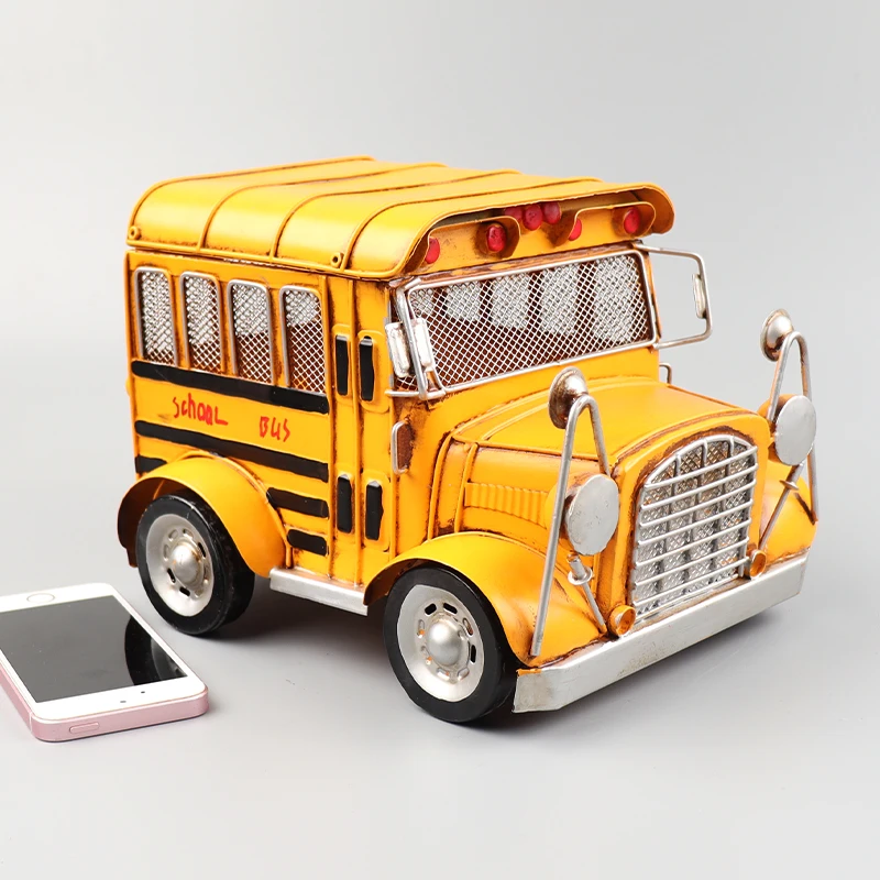 

Nostalgic old-fashioned bus school bus model tin handicraft nostalgic home window bookcase decoration collection furnishings