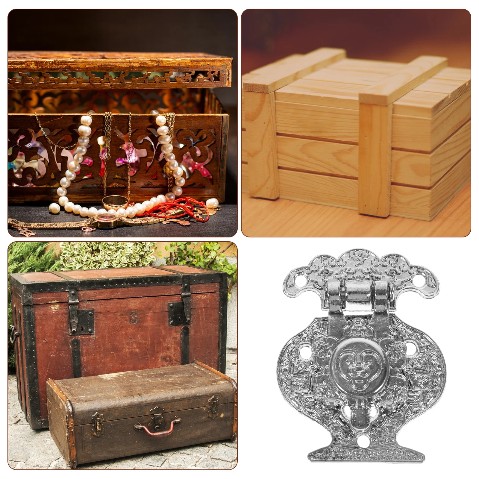 10 pezzi di chiusura a forma di cuore in lega di zinco vintage con fibbia a levetta per portagioie, custodia in legno, hardware in ottone