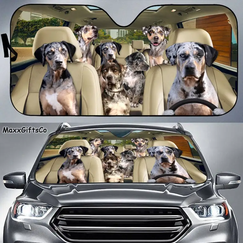 

Catahoula Leopard Car Sun Shade, Catahoula Leopard Windshield, Dogs Family Sunshade, Dogs Car Accessories, Car Decoration