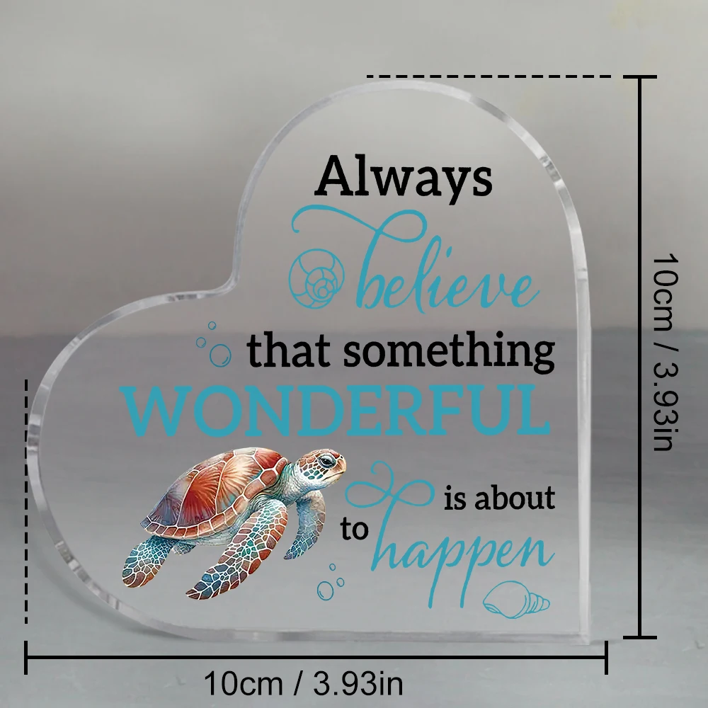 اقتباس ملهم من الأكريليك على شكل قلب مع تصميم سلحفاة بحرية - ديكور كلاسيكي لسطح الطاولة للمنزل والمكتب #6
