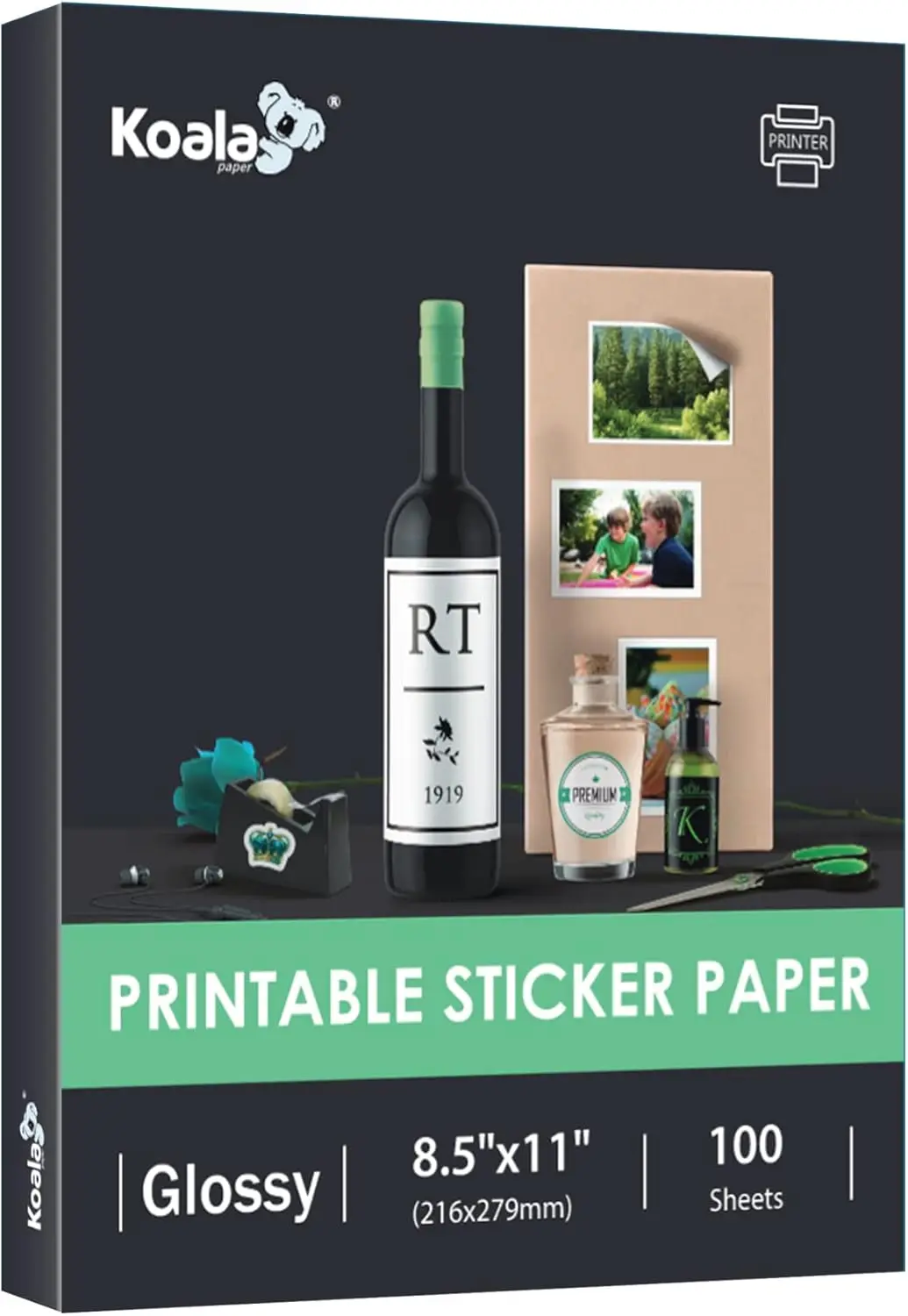 

Glossy Printable Sticker Paper for Inkjet & Laser Printers, 100 Sheets 8.5x11 In Self-Adhesive Photo Paper