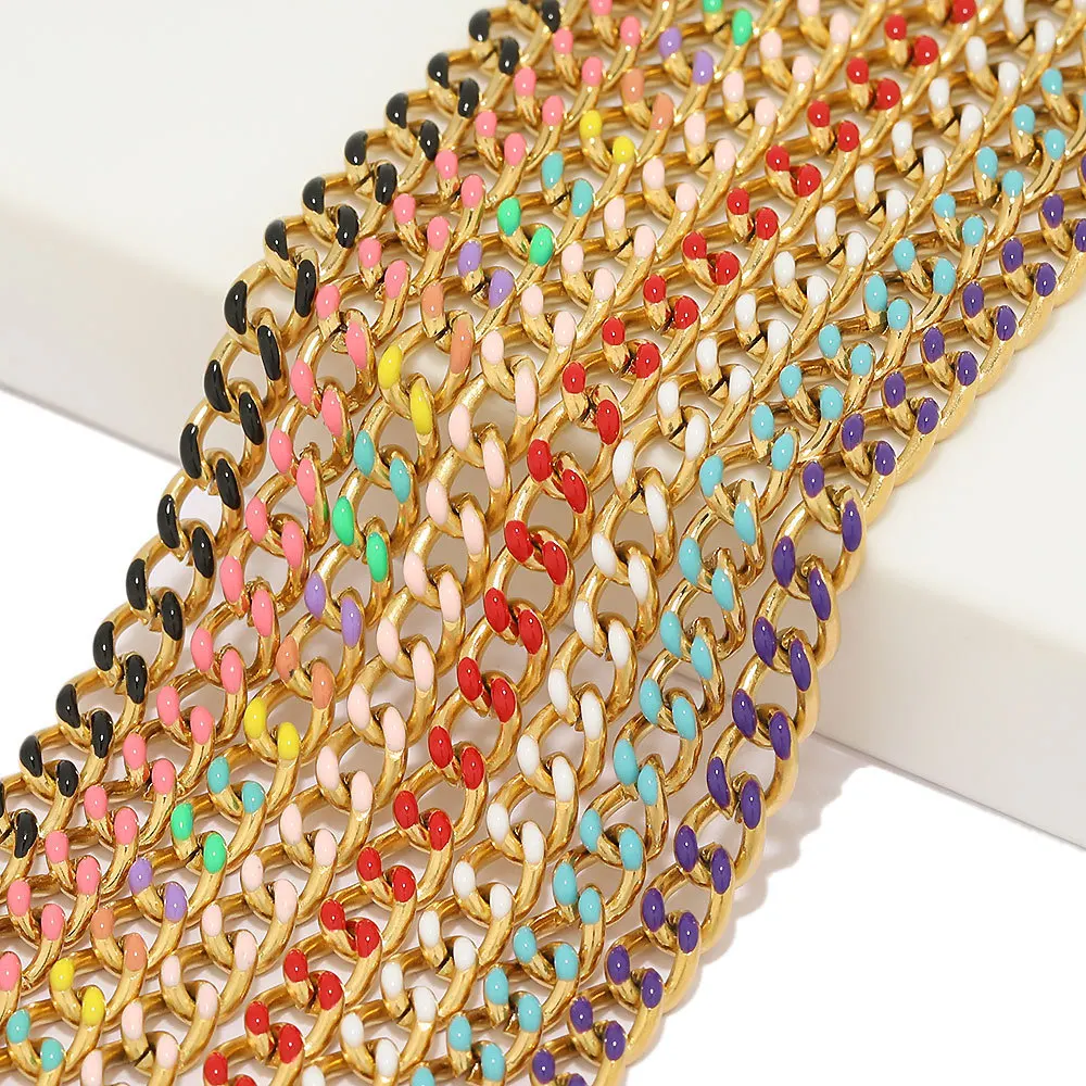 

Mixed Color Chain Stainless Steel Oil Drop Enamel Single Side Macarons Cuban Chain for Jewelry Necklace Bracelet