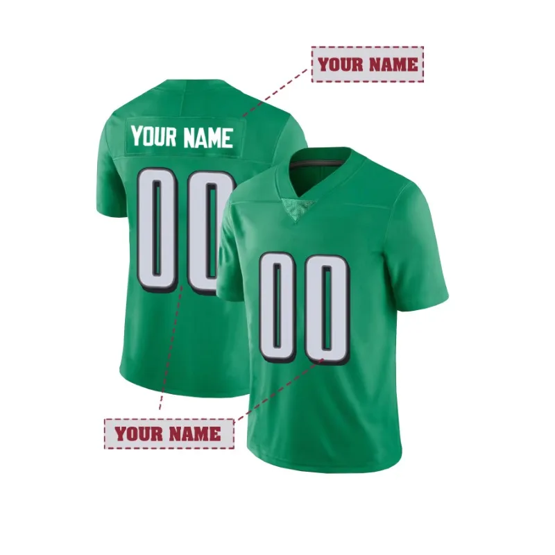 Customized Name And Number Men's Embroidered American Football Jersey Philadelphia Green V-Neck Personalized Short Sleeved Shirt