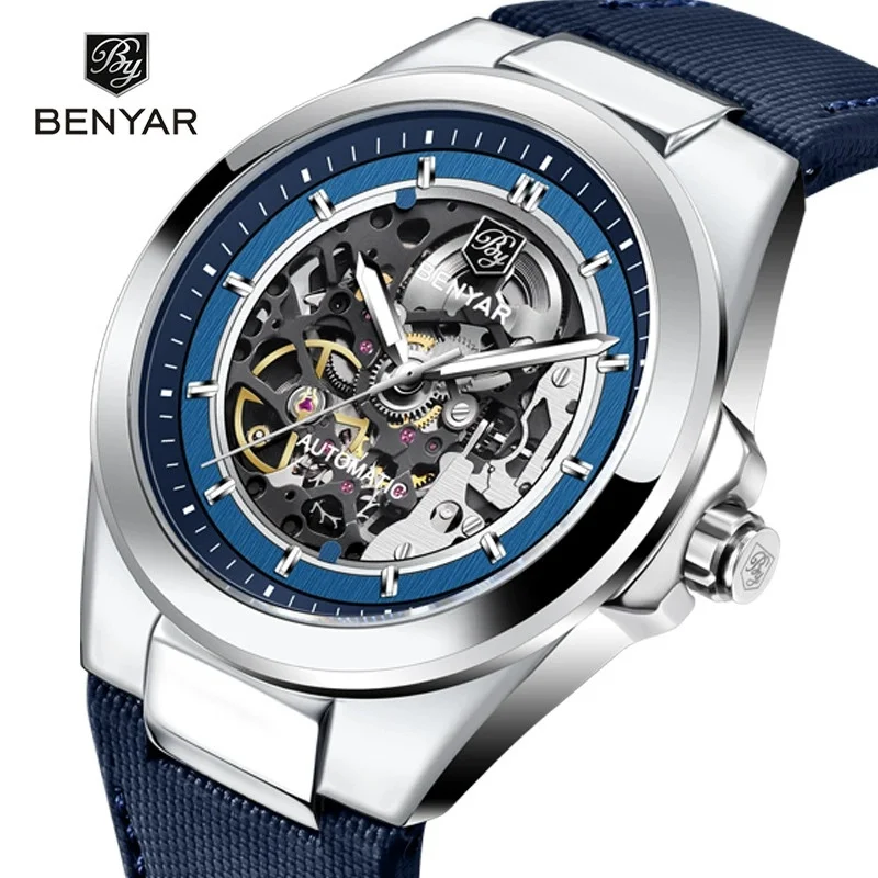 

BENYAR 5207, лучший бренд, мужские часы, роскошные мужские автоматические механические часы в стиле ретро с полым дизайном, ночник, спортивный модный подарок
