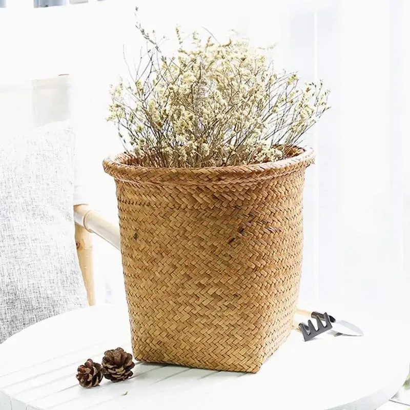

Natural Seaweed Weave Basket Pastoral Rattan Vase Bamboo Weaving Vases Floral Arrangement Dried Flower Vase Home Decoration