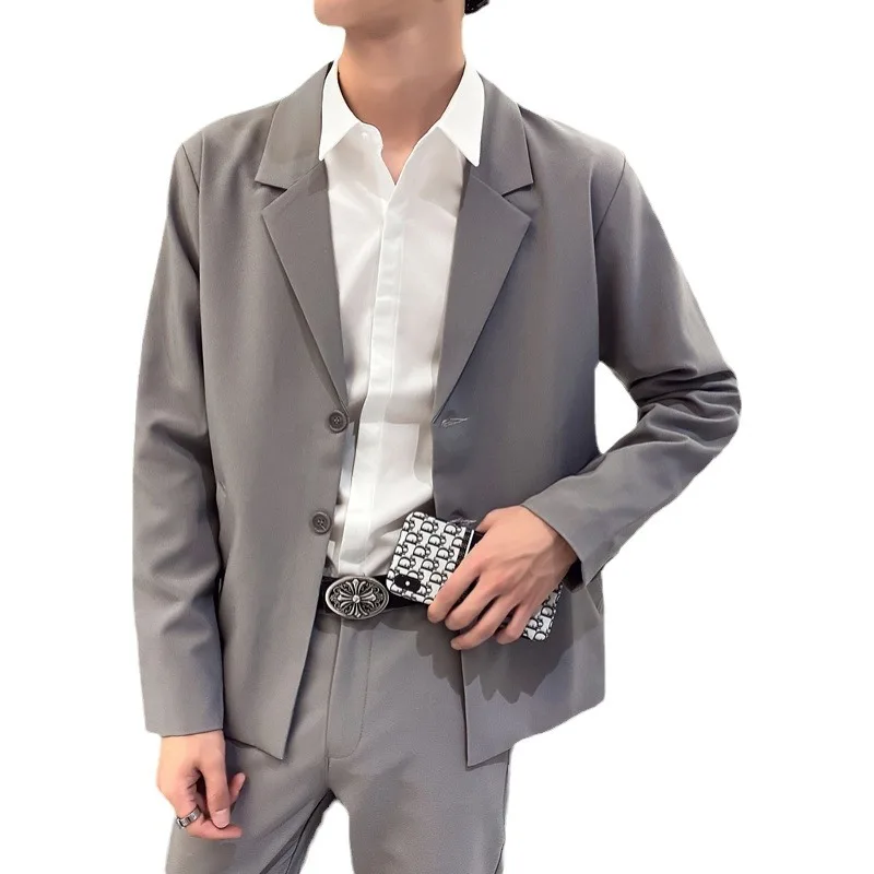 4-A95   Casual Suit Jacket Men\'s light gray Small Suit suit Puppy and Summer Korean Style Loose Slimming Three-piece Suit