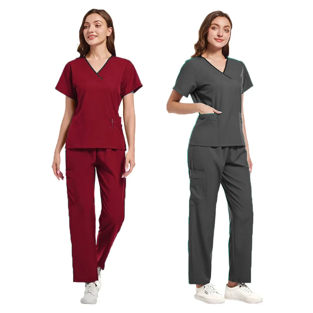 Uniformes médicaux unisexes à col en V pour femmes, ensemble de vêtements de travail pour médecins hospitaliers, proporbuccale et dentaire, uniforme de travail court