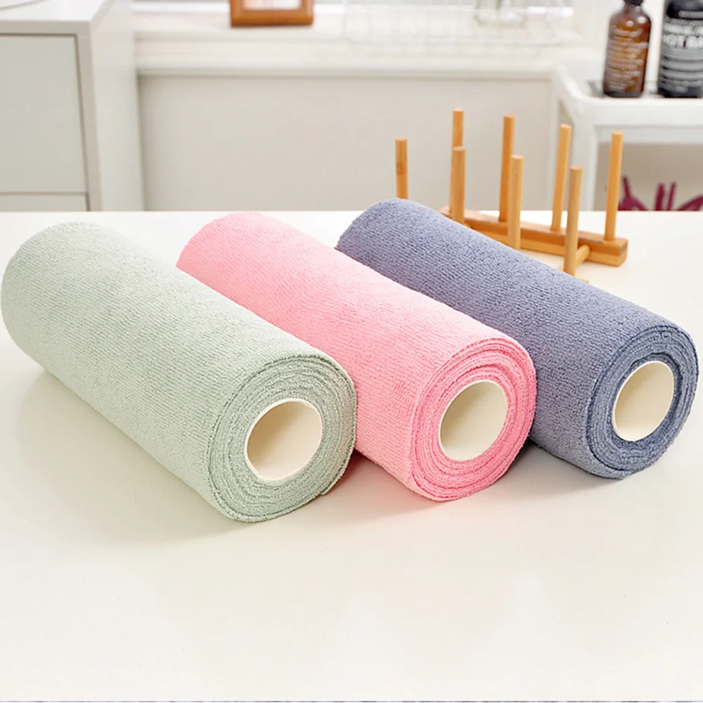 Reusable Cleaning Wipe Household Kitchen Cloth Microfiber Towel Rolls Dish Rags Wash Paper Towel Replacement 1 Roll of 20 Sheets