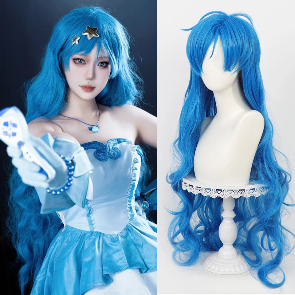 Hanon Hosho Cosplay Wig 100CM Long Wavy Blue Wig Anime Mermaid Melody Cosplay Costume Wig Heat-resistant Synthetic Hair