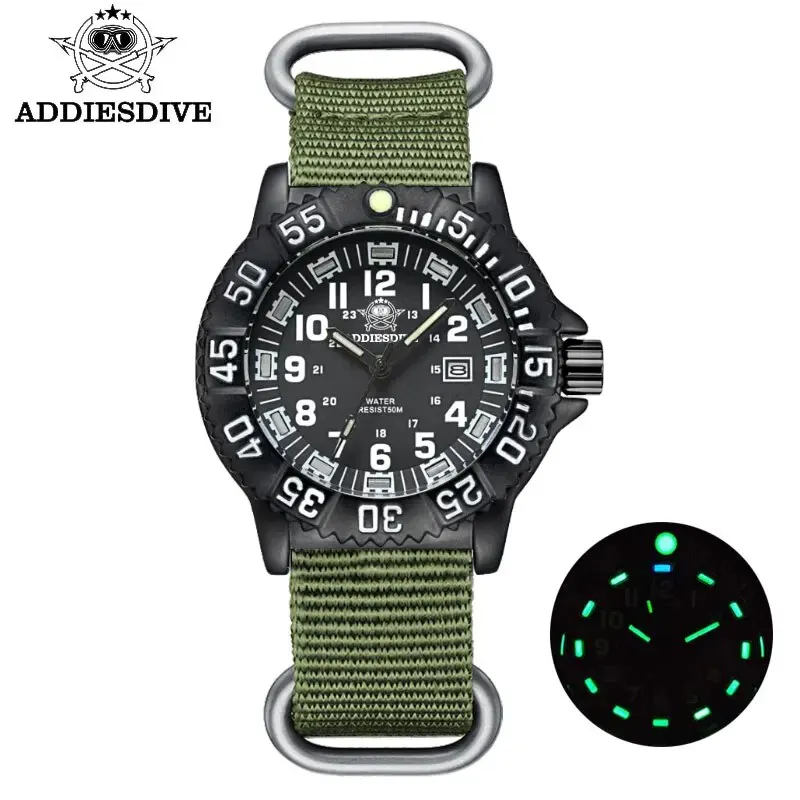 Addiesdive Mode Herren Analog uhr 50m wasserdichte Leucht rohr Nylon Sport Männer Militär Armbanduhren Quarzuhr für Herren 3