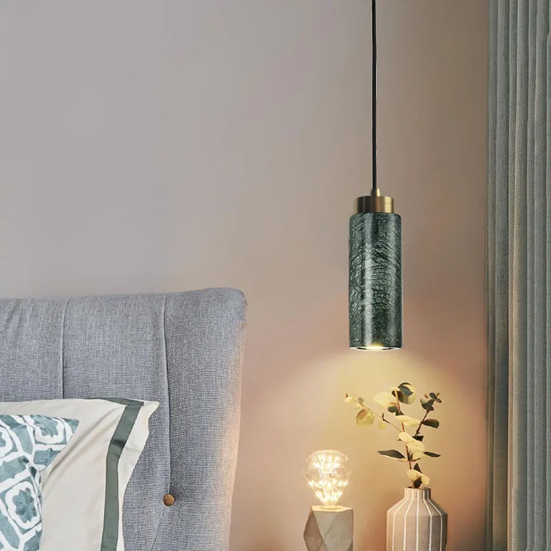 Natural Green Marble Home Small Pendant Light Nordic Light Luxury Modern Simple White Bedroom Restaurant Decoration Ceiling Lamp
