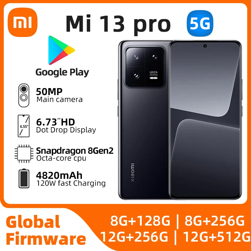 샤오미 13 프로 5G 글로벌 버전 중고 휴대폰, 스냅드래곤 8 Gen 2 MIUI 14 4820mAh 배터리, 120Hz OLED 화면, 120W 하이퍼차지 50MP 