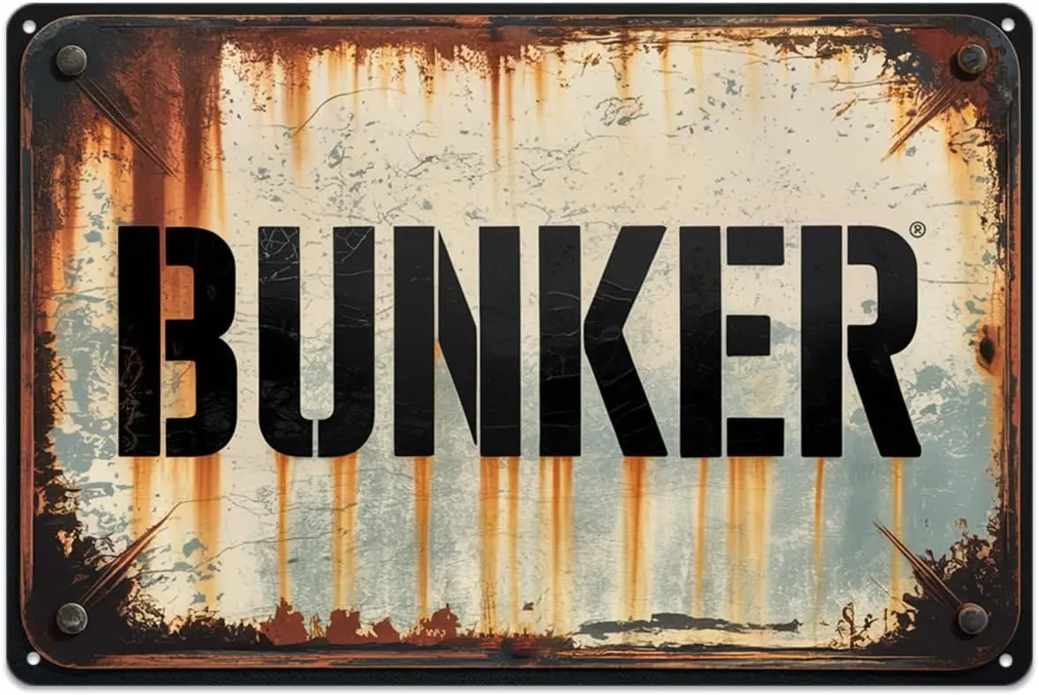 Vintage Rusty Metal Tin Sign Bunker Text Retro Wall Art Decor For Man Cave Garage Workshop Home Decor