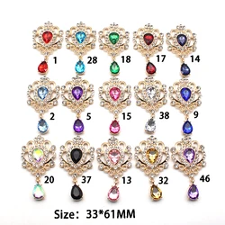 33*61mm 5Pieces/Lot Gold Color Alloy Acrylic Water Drop Pendant Jewelry DIY Flat Brooch For Wedding Dress Accessories