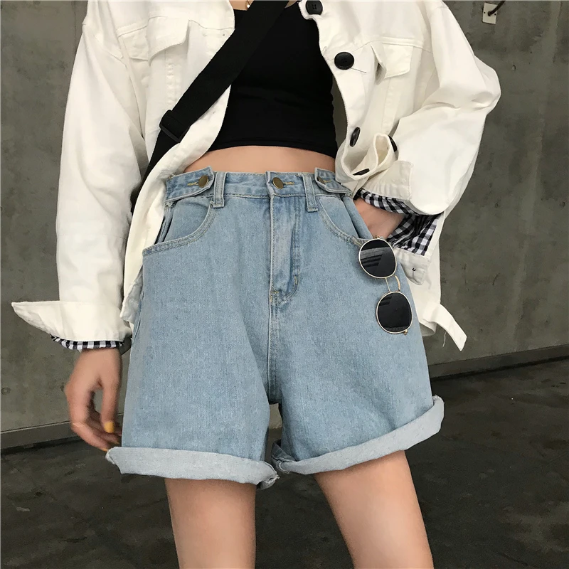Summer High Waist Wide Leg A-Line Shorts Women's Loose Fit Slimming Denim Shorts Student Fashion Trendy Thin High Waist Shorts