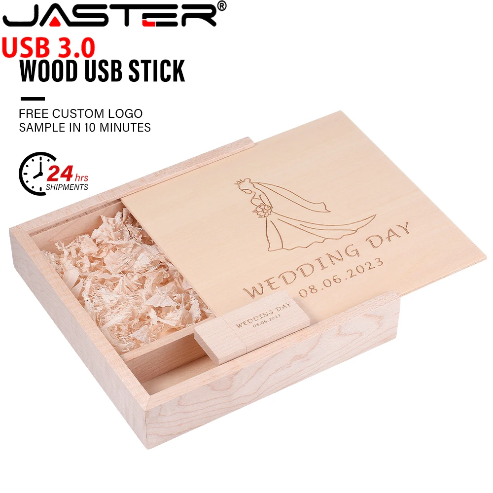 JASTER USB 3.0 Photography Wooden Photo Album usb+gift Box usb flash drive Pendrive 16GB 32GB 64GB Wedding gift 1PCS free logo