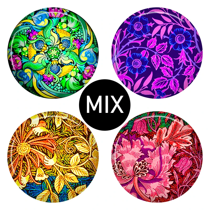 8-40mm Photo Glass Cabochon Pattern Round Glass Cabochons Colorful Beautiful Cameo Flower NH01