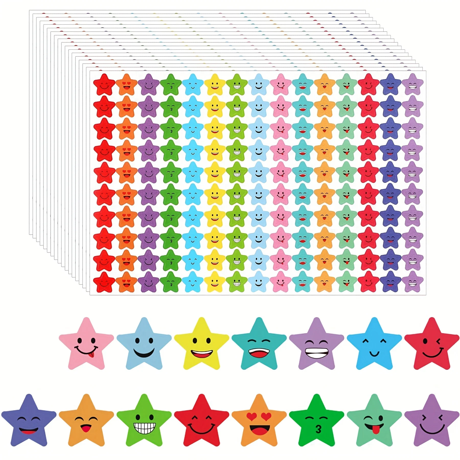 1500 Star Stickers 15 Designs Happy Smiley Student Reward Chart Behavior Labels DIY Craft Scrapbook School Office Supplies